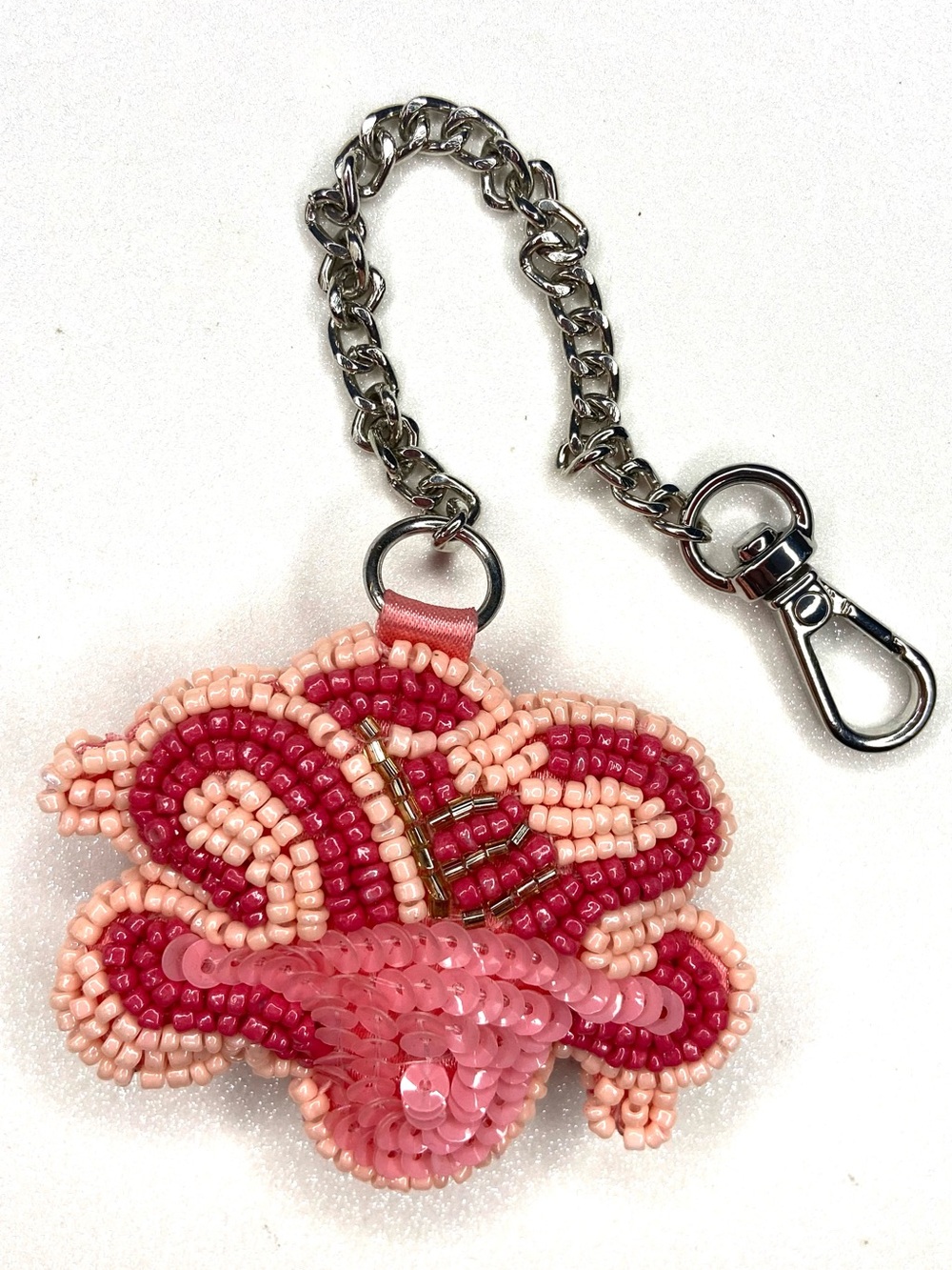 Beaded Pink Butterfly Keychain Charm